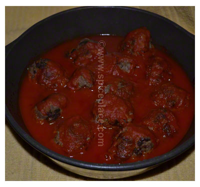 Cooked Spatini Beef Meatballs in Casserole