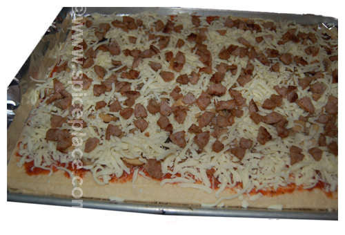 Prepared Spatini Pizza, Ready for Oven